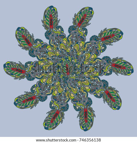 New symmetrical mandala in style zentangle inspired art with doodle. Decorative object can be used for wallpaper, pattern fills, web pages, surface textures.