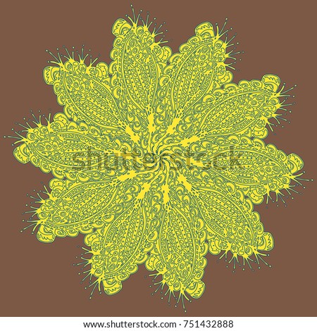 New symmetrical mandala in style zentangle inspired art with doodle. Decorative object can be used for wallpaper, pattern fills, web pages, surface textures.