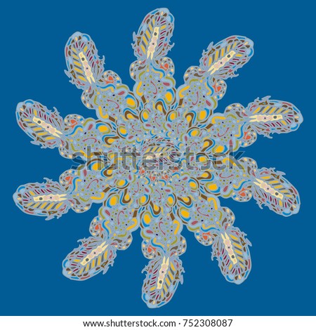 New symmetrical mandala in style zentangle inspired art with doodle. Decorative object can be used for wallpaper, pattern fills, web pages, surface textures.
