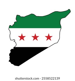 New Syria, map of Syria with the green, white and black Syrian flag