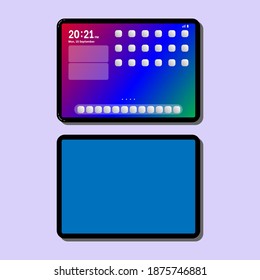 New tablet mobile phone simple art vector illlustration. Gradient display and flat colour display