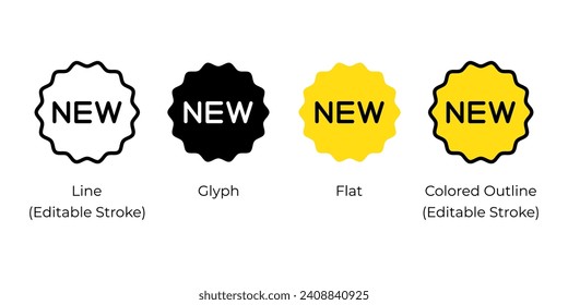 New tag, badge or sticker, new item label vector icon set for website design, app, ui, isolated on white background. EPS 10 vector illustration.