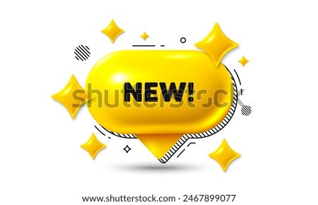 New tag. Chat speech bubble 3d icon. Special offer sign. New arrival symbol. Arrivals chat offer. Speech bubble banner. Text box balloon. Vector