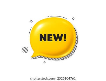 New tag. Comic speech bubble 3d icon. Special offer sign. New arrival symbol. Arrivals chat offer. Speech bubble comic banner. Discount balloon. Vector