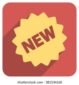 New Tag long shadow vector icon. Style is a flat symbol on a red rounded square button.
