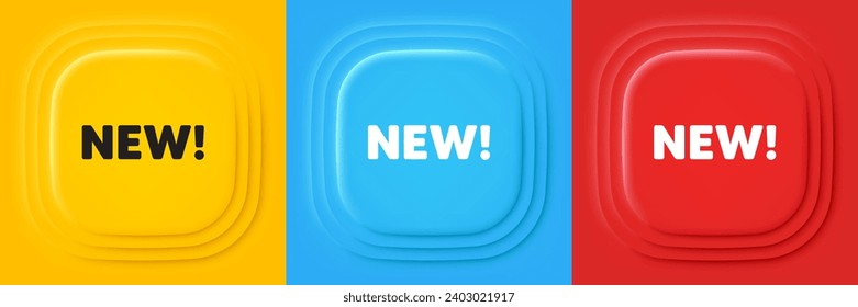 New tag. Neumorphic offer banners. Special offer sign. New arrival symbol. Arrivals podium background. Product infographics. Vector