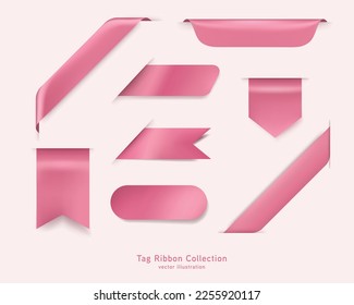 New tag pink ribbon and banner vector. Pink ribbon, Pink tag, Pink label. Promotion sale decoration satin style.