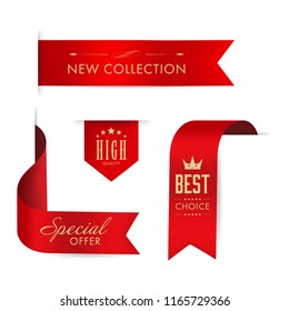 New Tag Red Ribbon And Banner Vector. Red Badge Luxury Design.