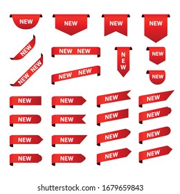 New tag red sign - concept stiker label set. Discount sale price tags labels stikers. Icons isolated. Flat design style. Icon set. Sale, Big Sale, Winter, Autumn, Spring, Summer, Season, New sales. Ve