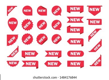 New tag ribbon and banner vector.New labels, red isolated on white background, vector illustration in flat style.