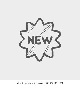 New tag sketch icon for web and mobile. Hand drawn vector dark grey icon on light grey background.