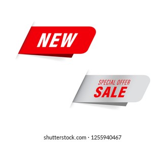 New Tag And Special Sale Label. Red Banner And Badges Design.