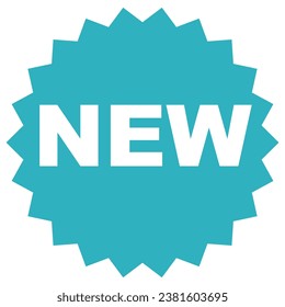 New tag, turquoise color flat style promotion label for new shop products. Star shaped vector illustration graphic design badge, sticker for web, UI, app, mobile. Isolated on white background.