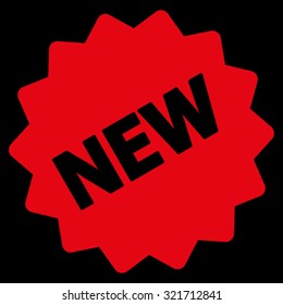 New Tag vector icon. Style is flat symbol, red color, rounded angles, black background.