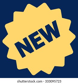 New Tag vector icon. Style is flat symbol, yellow color, rounded angles, blue background.