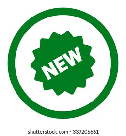 New Tag vector icon. Style is flat rounded symbol, green color, rounded angles, white background.