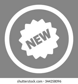New Tag vector icon. Style is flat rounded symbol, white color, rounded angles, gray background.