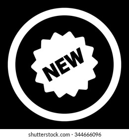 New Tag vector icon. Style is flat rounded symbol, white color, rounded angles, black background.