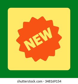 New Tag vector icon. Style is flat rounded square button, orange and yellow colors, green background.
