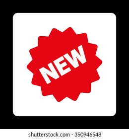 New Tag vector icon. Style is flat rounded square button, red and white colors, black background.