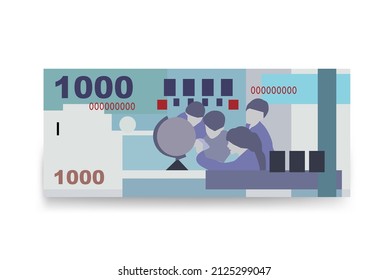 New Taiwan Dollar Vector Illustration. Taiwanese money set bundle banknotes. Paper money 1000 TWD. Flat style. Isolated on white background. Simple minimal design.