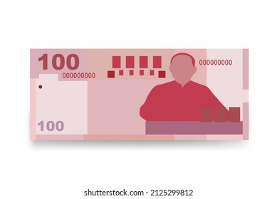 New Taiwan Dollar Vector Illustration. Taiwanese money set bundle banknotes. Paper money 100 TWD. Flat style. Isolated on white background. Simple minimal design.