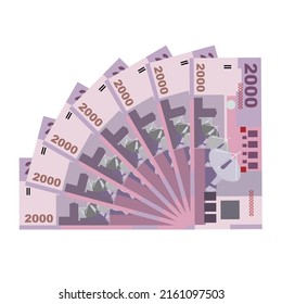 New Taiwan Dollar Vector Illustration. Taiwanese money set bundle banknotes. Paper money 2000 TWD. Flat style. Isolated on white background. Simple minimal design.