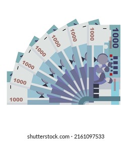 New Taiwan Dollar Vector Illustration. Taiwanese money set bundle banknotes. Paper money 1000 TWD. Flat style. Isolated on white background. Simple minimal design.