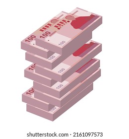 New Taiwan Dollar Vector Illustration. Taiwanese money set bundle banknotes. Paper money 100 TWD. Flat style. Isolated on white background. Simple minimal design.