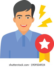 New Talent Concept, hrm symbol on white backgorund, strategic human resource planning sign, Rising Star Employee with Electric Charge Vector color Icon design, Talented Worker Stock illustration