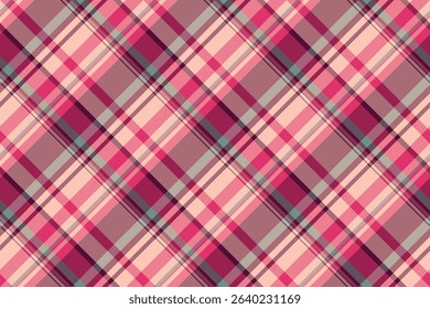 New tartan textile seamless, multi plaid background fabric. Hat vector check pattern texture in red and pink colors palette.