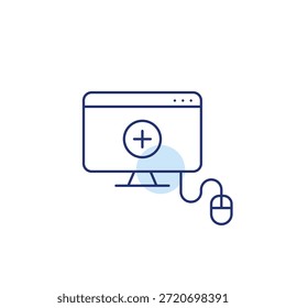 Nueva tarea en la estación de trabajo, adición de pantalla, instalación del App, Actualizar del espacio de trabajo. Además en la pantalla del espacio de trabajo. Icono de Vector de trazo perfecto y editable