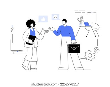 New team members abstract concept vector illustration. Adaptation, join company, employees training, first day, new colleague, conflict resolution, assessment, project team abstract metaphor.