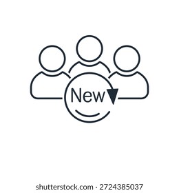Nova equipe. Atualizar o ícone linear staff.Vetor isolado no plano de fundo branco.