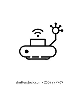 New technologic device with antenna icon vector. Spaceship icon black symbol on white backgroundelectric car with with signal web icon wirless army car outline logo concept simple eps