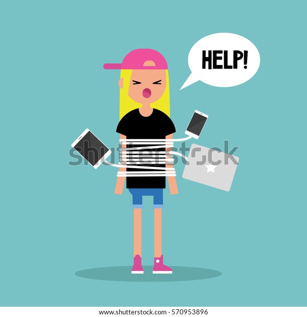 New Technologies Addiction Young Blond Girl Stock Vector (Royalty Free ...