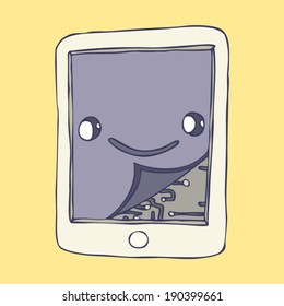 new technologies of  cell mobile chip, smartphone, iPhone, iPad, vector illustration, hand drawn