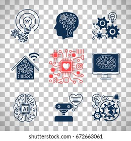 New technologies icons, artificial Intelligence signs and smart innovation symbols set isolated on transparent background