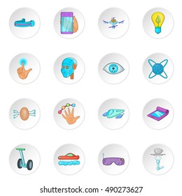 New technologies icons set in cartoon style. Innovative apps and gadgets set collection vector illustration