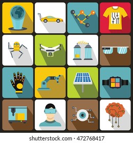 New technologies icons set in flat style. Innovative app and gadget set collection vector illustration