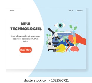 New technologies landing page template. Vector flat style design concept for website and mobile site development. Scientific and technical innovative ideas, discoveries.