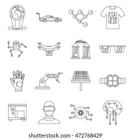 New technologies set in outline style. Innovative app and gadget set collection vector illustration