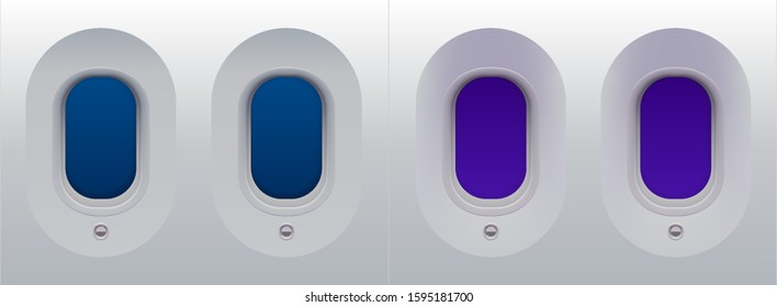 New technology aircraft windows without curtains with blue and violet shading, vector illustration