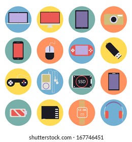 New Technology digital multimedia Icons Set flat design vector
