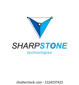New technology emblem. 3D polygonal geometric faceted object, vector abstract design element.