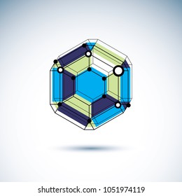 Nuevo emblema tecnológico. Forma geométrica 3d abstracta vectorial, figura poligonal, ilustración.