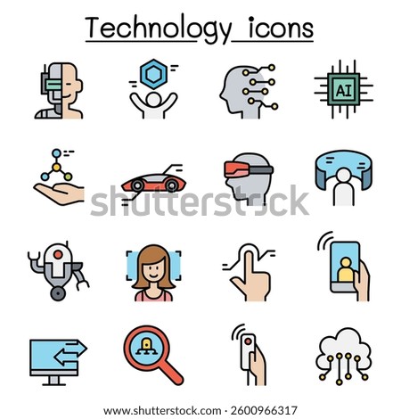 New Technology icon set in colorline style