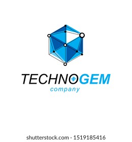 New technology logo. Abstract vector geometric form, 3D shape science theme illustration.