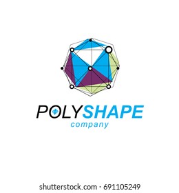 New technology logotype. Abstract vector 3D mesh polygonal object, science theme illustration.