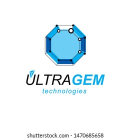 New technology logotype. Isometric abstract vector low poly shape, digital science theme illustration.